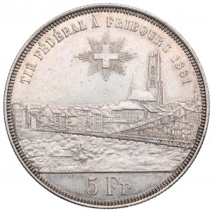 Švýcarsko, 5 franků 1881 - Fribourgská střelecká slavnost
