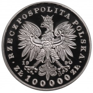 III RP, 100.000 złotych 1990, Piłsudski - mały tryptyk