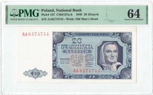 PRL, 20 zlotých 1948 AA PMG 64