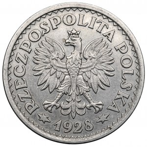 II RP, 1 zloty 1928 - senza iscrizione PRÓBA, corona di spighe