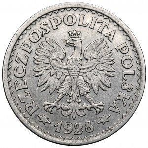 II RP, 1 złoty 1928 - bez napisu PRÓBA, wieniec z kłosów