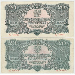 People's Republic of Poland, 20 gold 1944 , ...owe... and ....... - set of 3 pieces