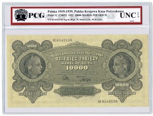 II RP, 10 000 marek 1922 H PCG UNC EPQ