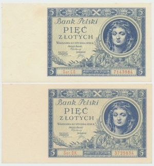 II RP, 5 Zloty 1930 - Satz von zwei Exemplaren - Serien CD und DK