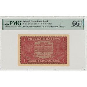 II RP, 1 poľská marka 1919 1. séria DS - PMG 66 EPQ