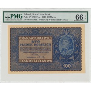 II RP, 100 marks polonais 1919 IH Serja Y PMG 66 EPQ