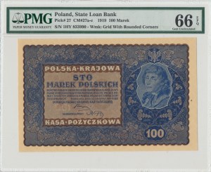 II RP, 100 polských marek 1919 IH Serja Y PMG 66 EPQ