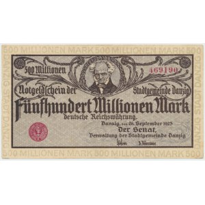 Danzig, 500 Millionen Mark 1923 - grau-violetter Druck