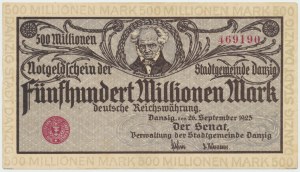 Dantzig, 500 millions de marks 1923 - tirage gris violet