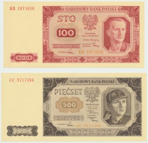 Polská lidová republika, sada 100 zlatých 1948 KR a 500 zlatých 1948 CC