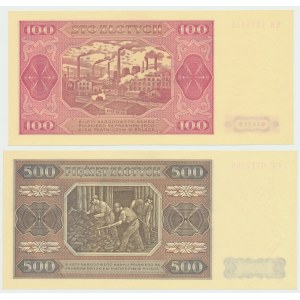 People's Republic of Poland, set of 100 gold 1948 KR and 500 gold 1948 CC.