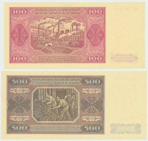 Poľská ľudová republika, sada 100 zlatých 1948 KR a 500 zlatých 1948 CC