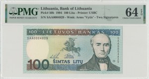 Lithuania, 100 Lithium 1994 - PMG 64EPQ