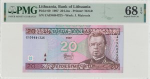 Lithuania, 20 Lithium 1997 PMG 68EPQ