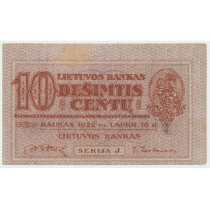 Lituanie, 10 Centu 1922 Serja J