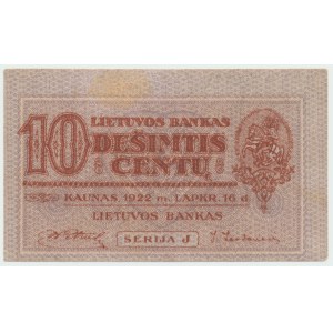 Lituania, 10 Centu 1922 Serja J