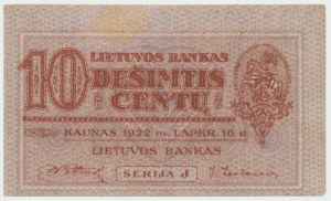 Litva, 10 Centu 1922 Serja J