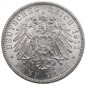 Allemagne, Bavière, 5 marks 1911 - 90e anniversaire du prince-régent