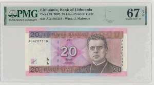 Lituanie, 20 Lithium 2007 PMG 67EPQ