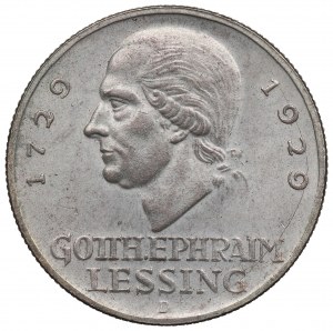 Německo, Výmarská republika, 3 značky 1929, Gotthold Ephraim Lessing