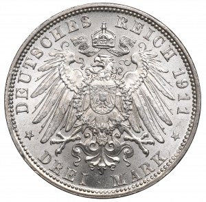 Niemcy, Bawaria, 3 marki 1911 - 90 urodziny księcia-regenta