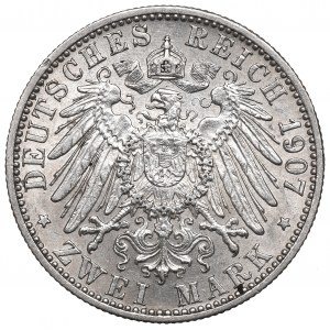 Allemagne, Baden, 2 marks 1907 - décès du souverain