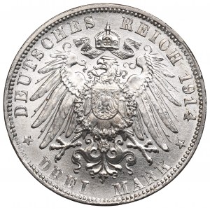 Niemcy, Bawaria, Ludwik III, 3 marki 1914 D, Monachium