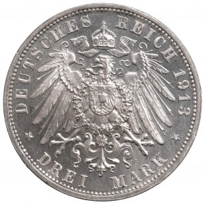 Allemagne, Saxe, 3 Marks 1913 E - 100e anniversaire de la bataille de Leipzig