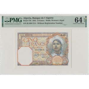 Alžírsko, 5 frankov 1941 - PMG 64EPQ