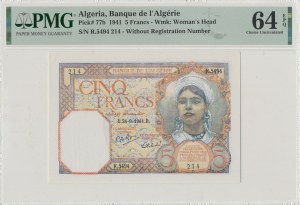 Algérie, 5 Francs 1941 - PMG 64EPQ