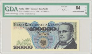 People's Republic of Poland, 100,000 zloty 1990 AD - GDA 64EPQ