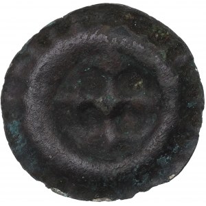 Poméranie occidentale, Gardziec, brakteat du XVe siècle, croix avec demi-cercles dans une bordure radiale - RARE