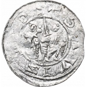 Władysław II Wygnaniec, Kraków, denar, walka z dużym lwem - PIĘKNY