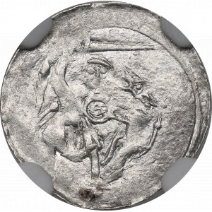 Ladislao II l'esiliato, Cracovia, denario, battaglia con un piccolo leone - NGC MS63