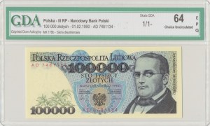 Repubblica Popolare di Polonia, PLN 100 000 1990 AD - GDA 64EPQ