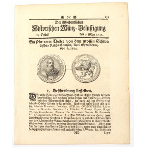 Historischen Munz-Belustigung 1731 - Oxenstierny thaler
