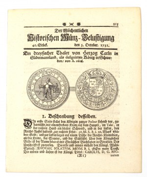 Historischen Munz-Belustigung 1731 - Tallero di Karl Suderman