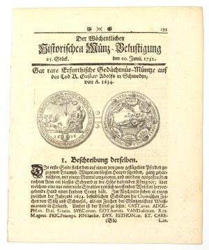 Historischen Munz-Belustigung 1731 - Medailu smrti Gustava Adolfa