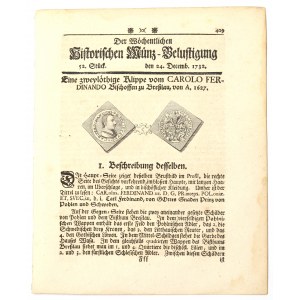 Historischen Munz-Belustigung 1731 - výstřižek o Karlu Ferdinandu Vassovi