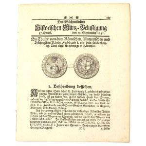 Historischen Munz-Belustigung 1731 - Ferdinand I thaler