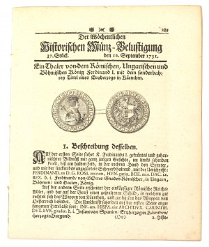 Historischen Munz-Belustigung 1731 - Thaler of Ferdinand I