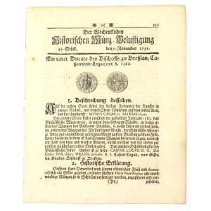 Historischen Munz-Belustigung 1731 - Dukát vroclavského biskupa