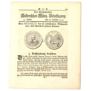 Historischen Munz-Belustigung 1732 - medal feldmarszałka Bannersa
