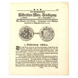 Historische Munz-Belustigung 1731 - Karl Sudermann-Taler