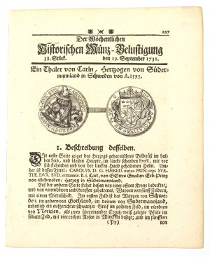 Historischen Munz-Belustigung 1731 - Talar Karola Sudermańskiego