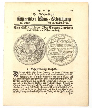 Historischen Munz-Belustigung 1732 - Medal of the Bishop of Olomouc.