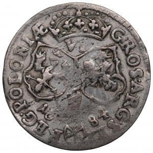 Jean III Sobieski, Sixpence 1684, Bydgoszcz - tête étroite/couronne avec 10 joyaux sur des barrettes