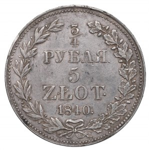 Rozdělení Ruska, Mikuláš I., 3/4 rublu=5 zlotých 1840 MW, Varšava