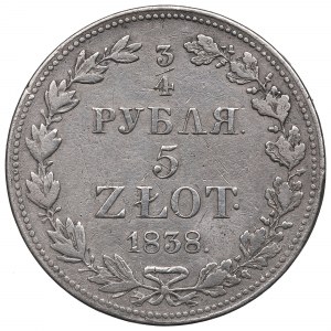 Partage russe, Nicolas Ier, 3/4 rouble=5 or 1838 MW, Varsovie