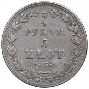 Poland under Russia, Nicholas I, 3/4 rouble=5 zloty 1838 MW